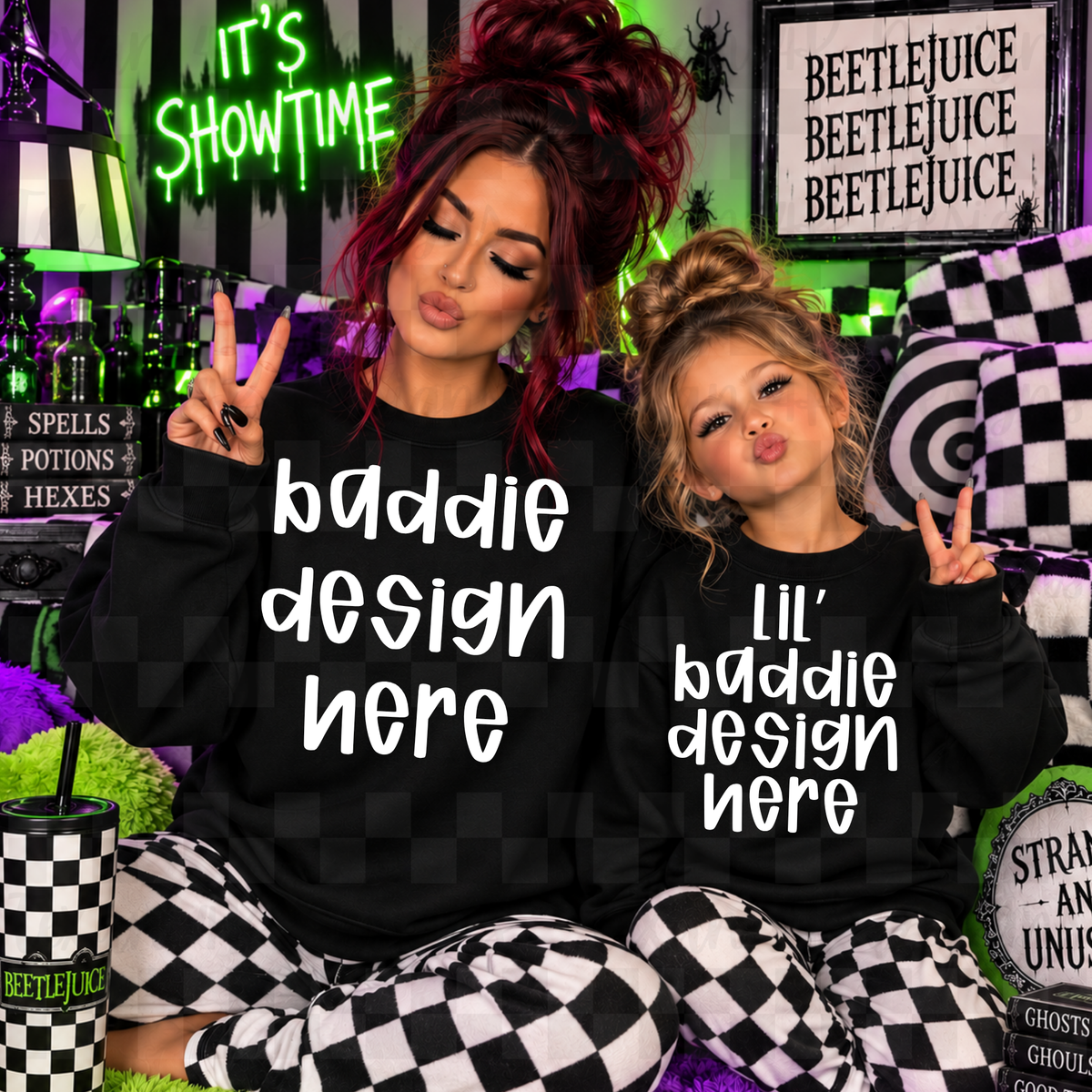 BUNDLE HORROR MAMA AND ME black sweatshirts , mock up