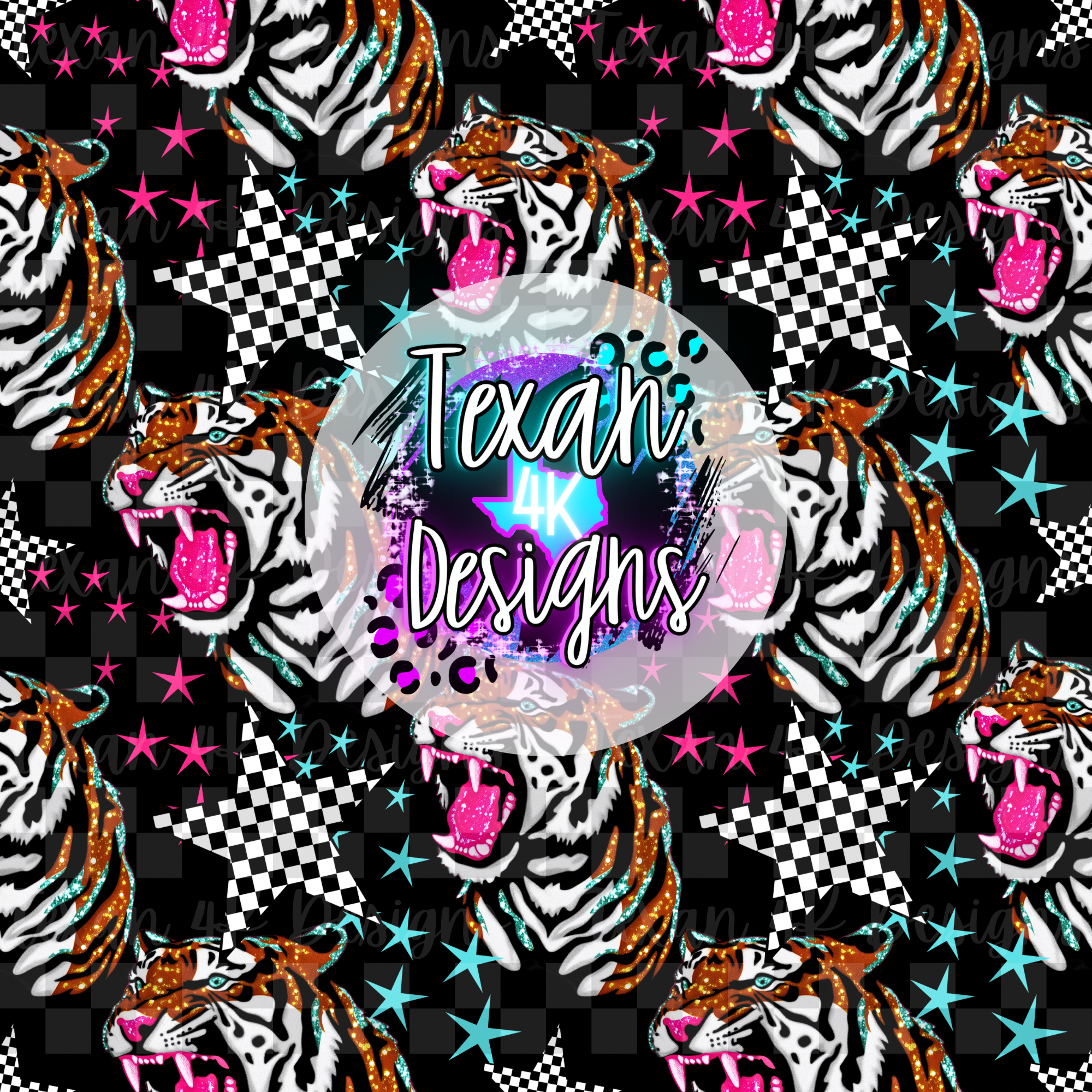 tiger checkered stars seamless- DIGITAL PNG – Texan 4K Designs