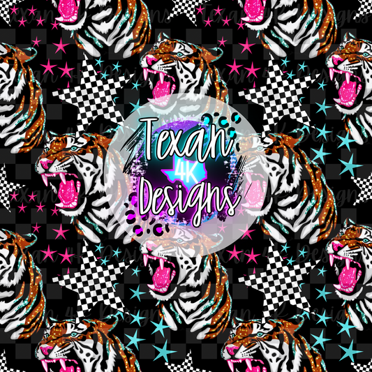 tiger checkered stars  seamless- DIGITAL PNG