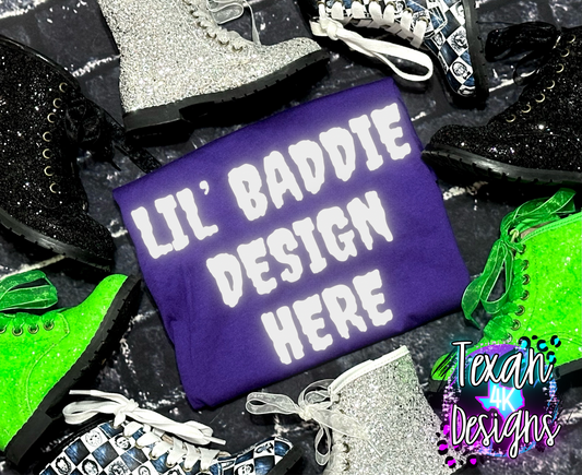 gildan purple shirt, toddler girl, spooky, edgy, flatlay mock up - creepin' around the glitter boots