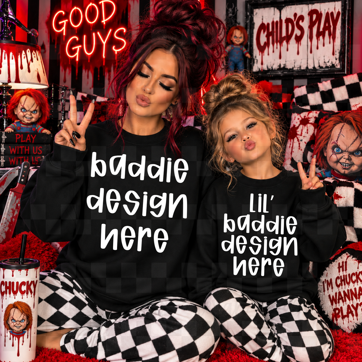 BUNDLE HORROR MAMA AND ME black sweatshirts , mock up