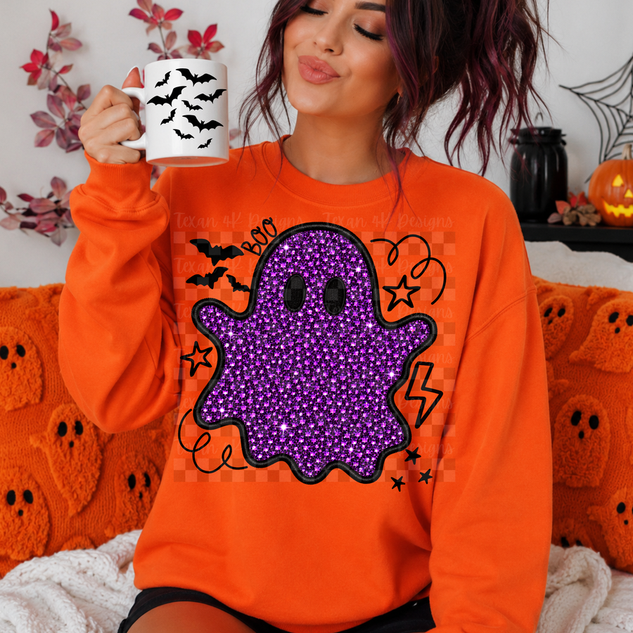 rhinestones doodle purple ghost- DIGITAL PNG