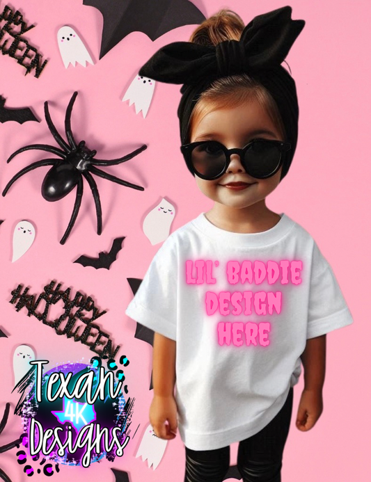 IRL white shirt toddler girl, edgy, spooky, model mock up