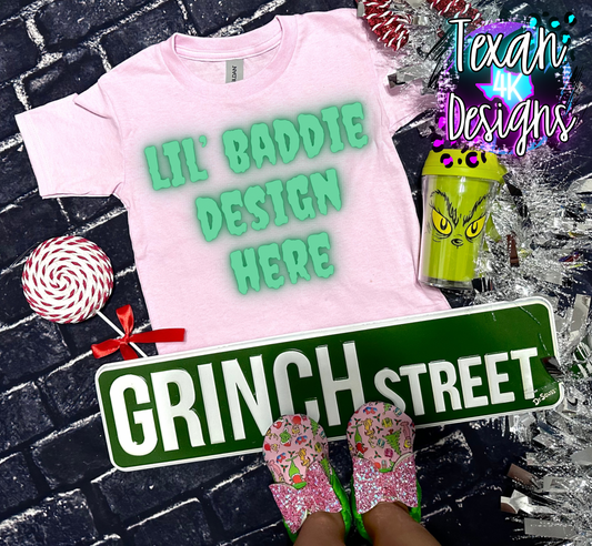 gildan light pink shirt, toddler girl, checkered, edgy, christmas, flatlay mock up