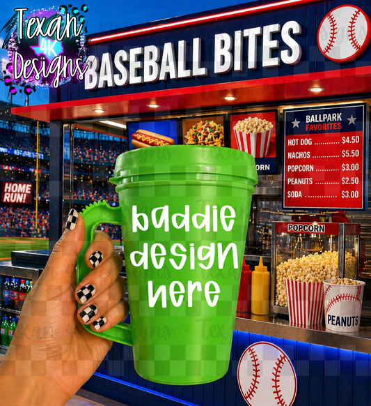 green trucker tumbler mock up- baseball