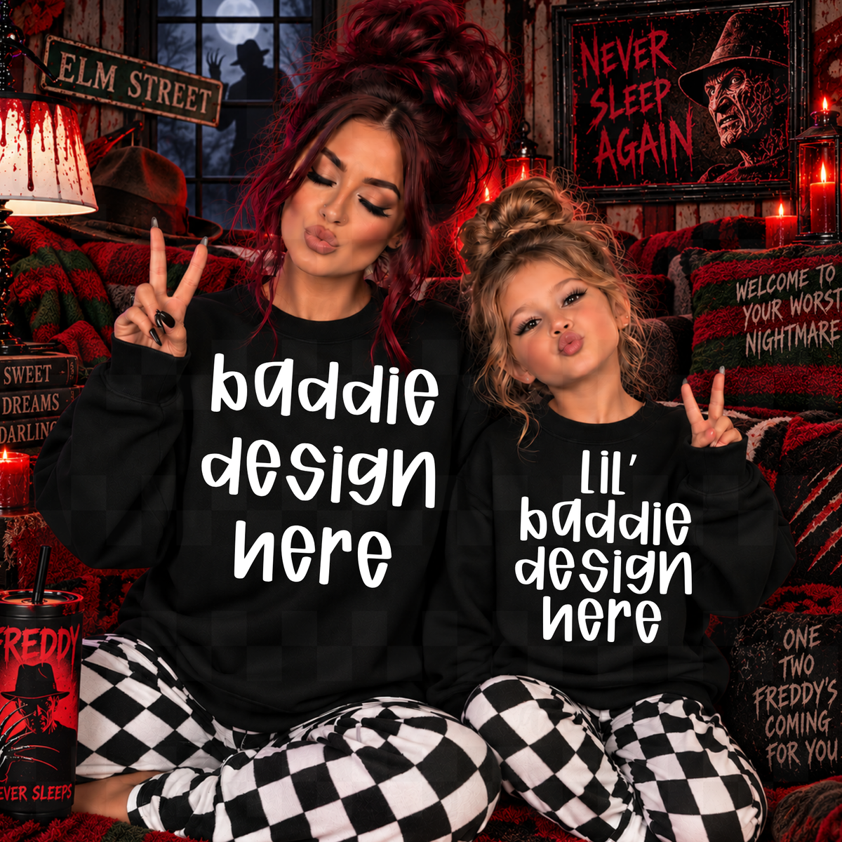 BUNDLE HORROR MAMA AND ME black sweatshirts , mock up
