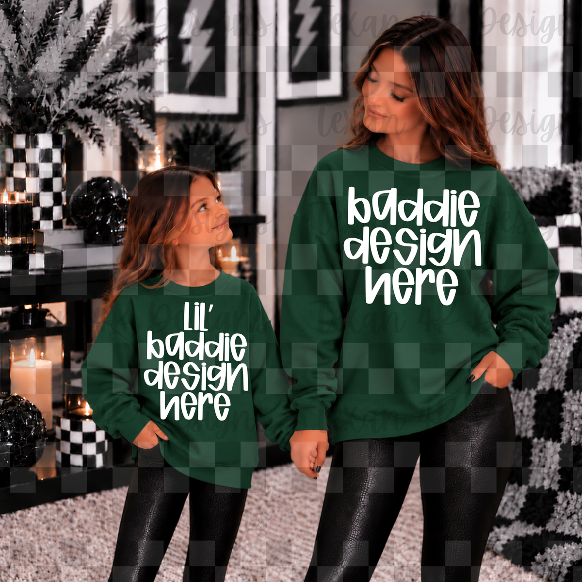 gildan forest green sweatshirt mommy & me, mock up (girl)