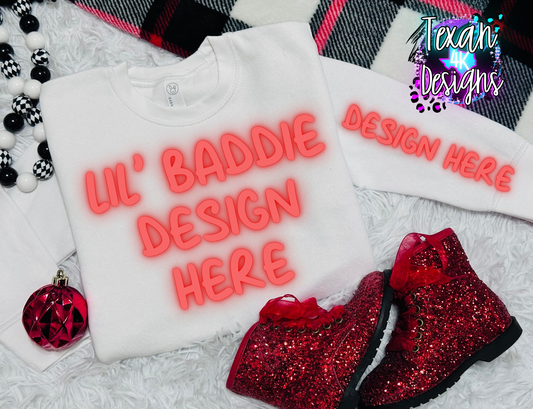 white  cewneck shirt w/ sleeve , toddler girl, checkered, edgy, spooky, flatlay mock up - classic christmas