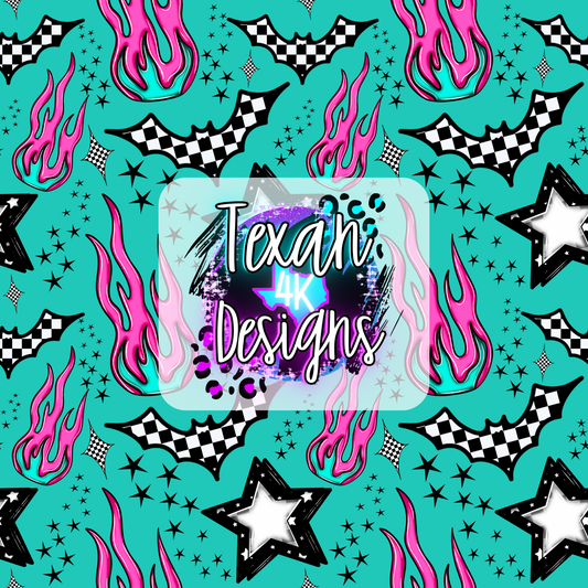 bats & fire (teal) seamless - DIGITAL PNG