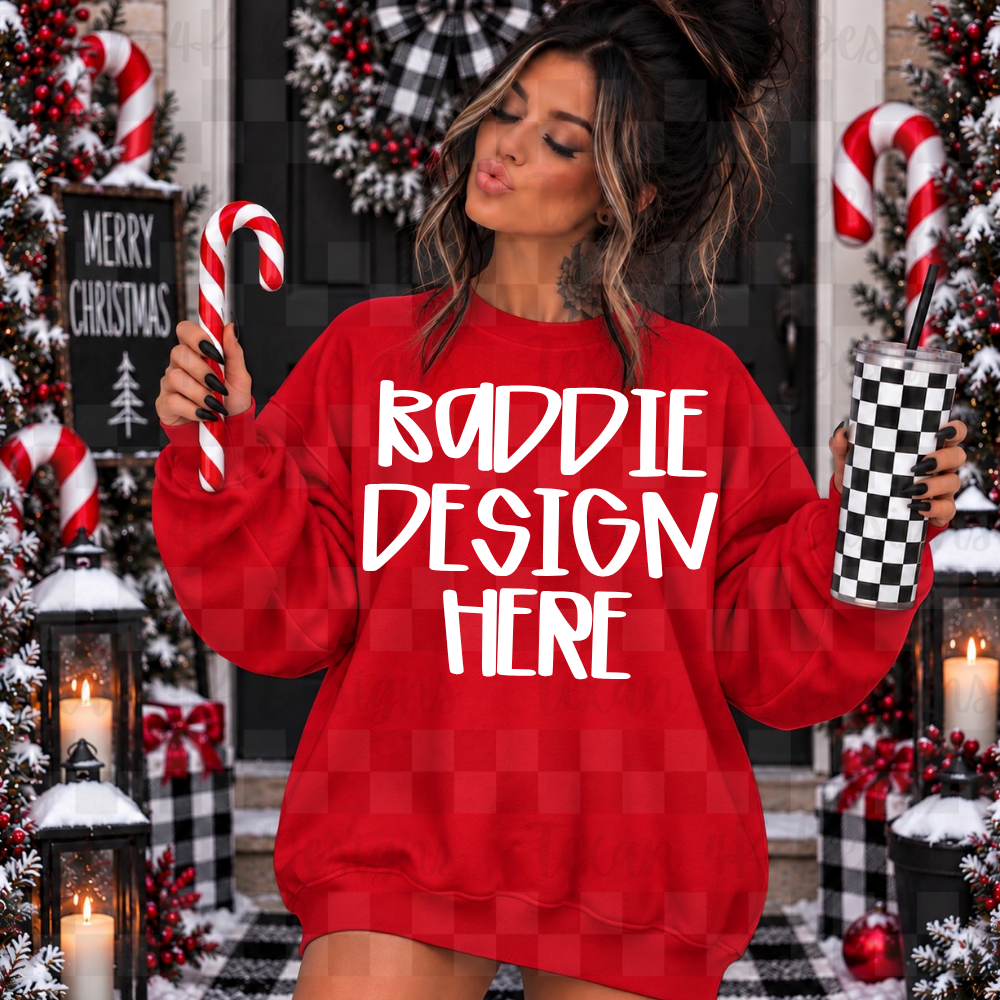 gildan red sweatshirt , mock up