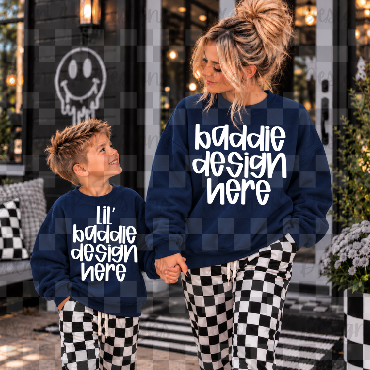 gildan navy sweatshirt mommy & me, mock up (boy)