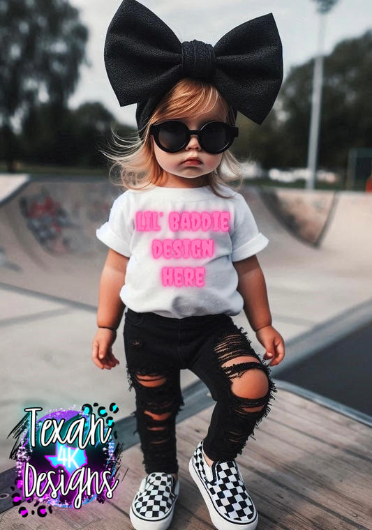 IRL white shirt toddler girl, edgy, model mock up