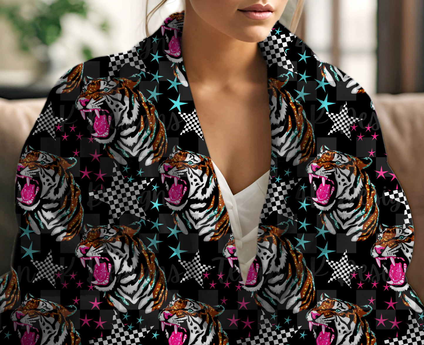 tiger checkered stars  seamless- DIGITAL PNG