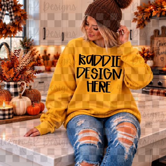 gildan gold sweatshirt , mock up