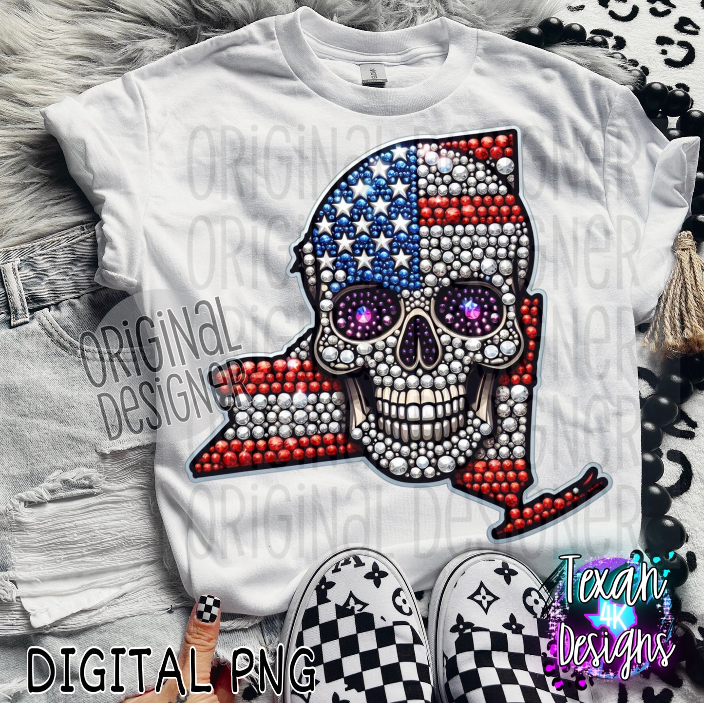 New York skull rhinestones - DIGITAL PNG