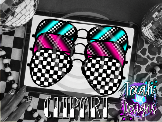 checkered aviators - 3 clipart