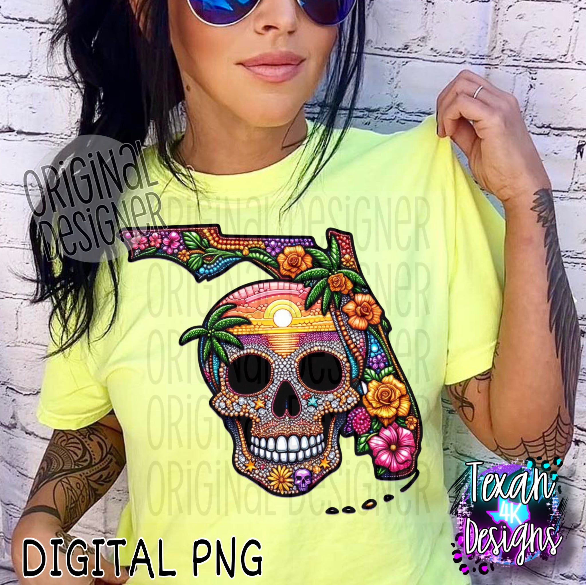 Skull Rhinestone Design Florida skull rhinestones - DIGITAL PNG – Texan 4K Designs