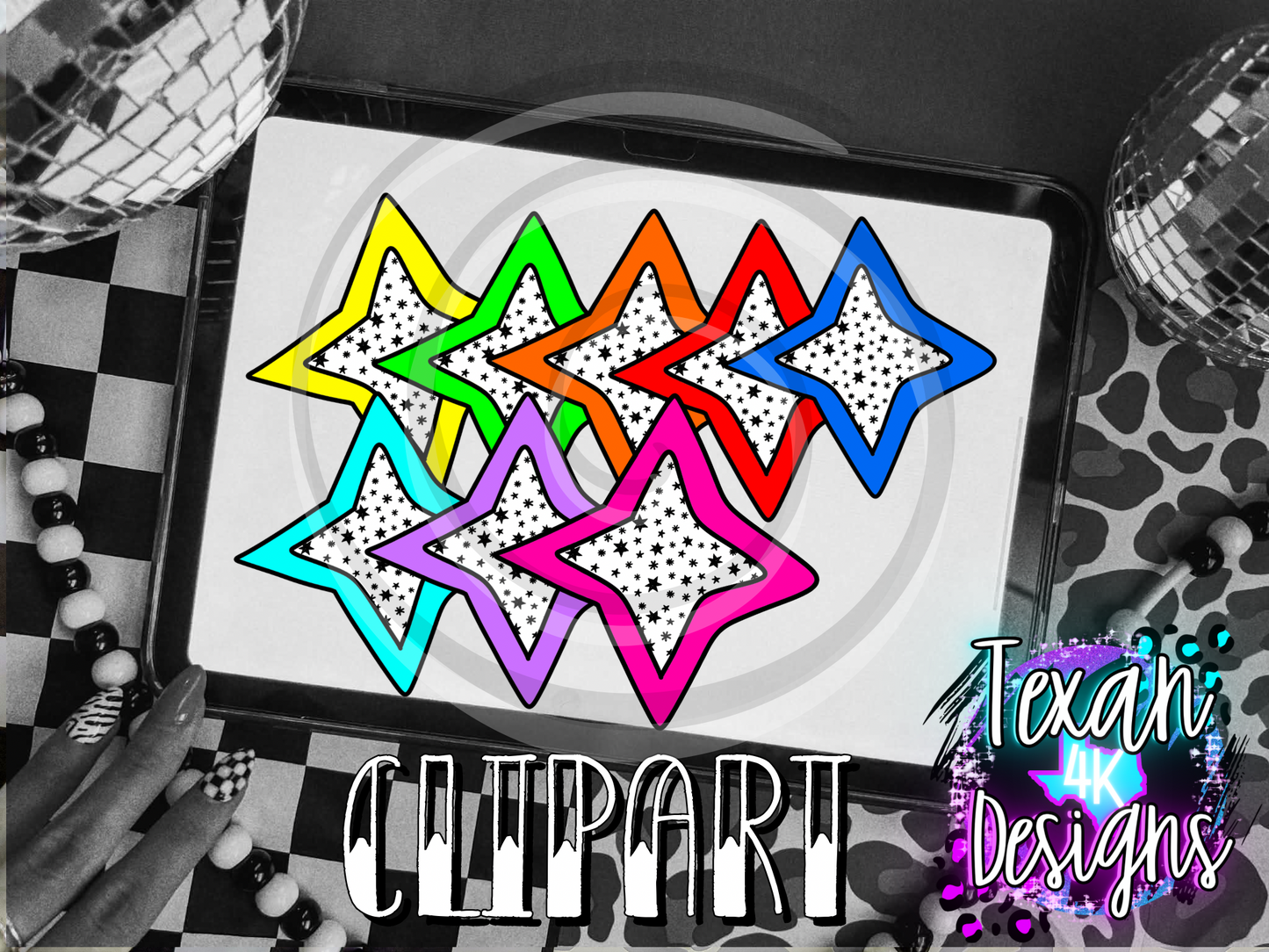 colorful black stars - 8 clipart