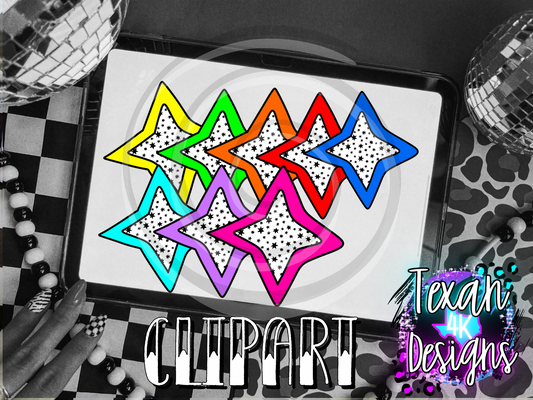 colorful black stars - 8 clipart
