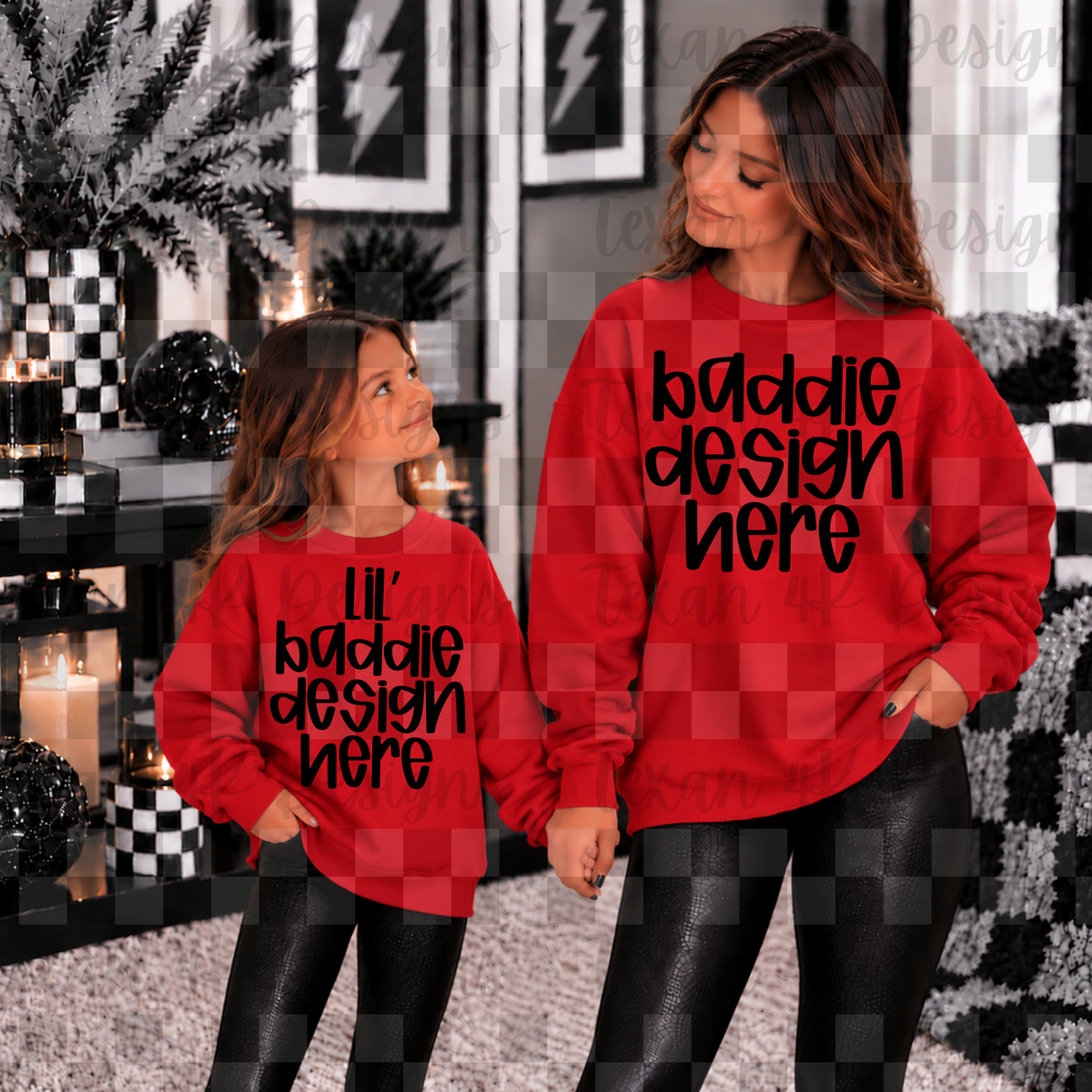 gildan red sweatshirt mommy & me, mock up (girl)