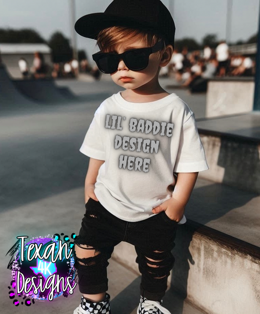 IRL white shirt toddler boy, edgy, model mock up