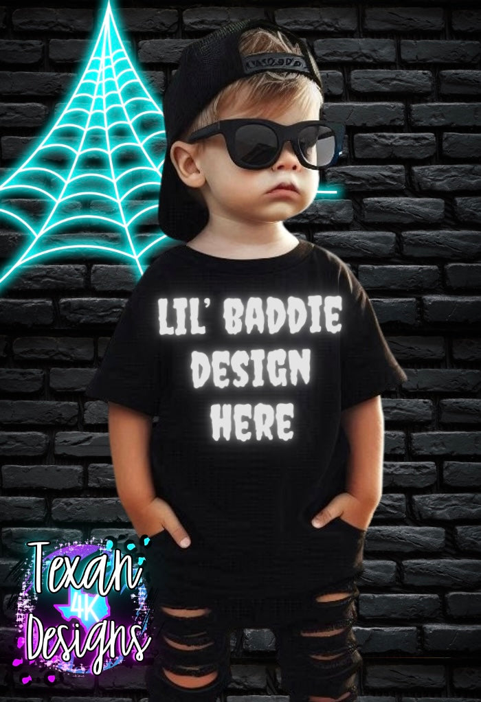 IRL black shirt toddler boy, edgy, model mock up