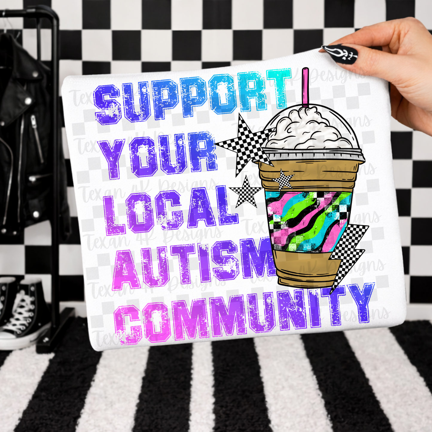 support your local autism community (iced coffee) - DIGITAL PNG