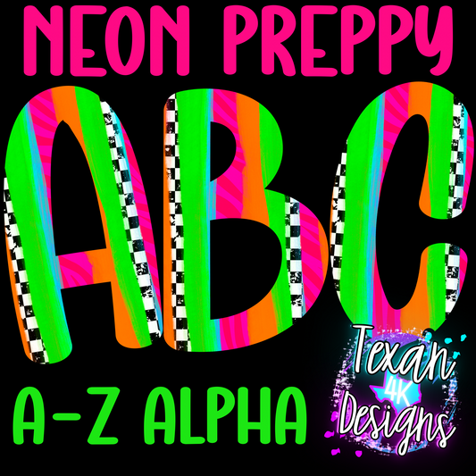 neon preppy alphabet