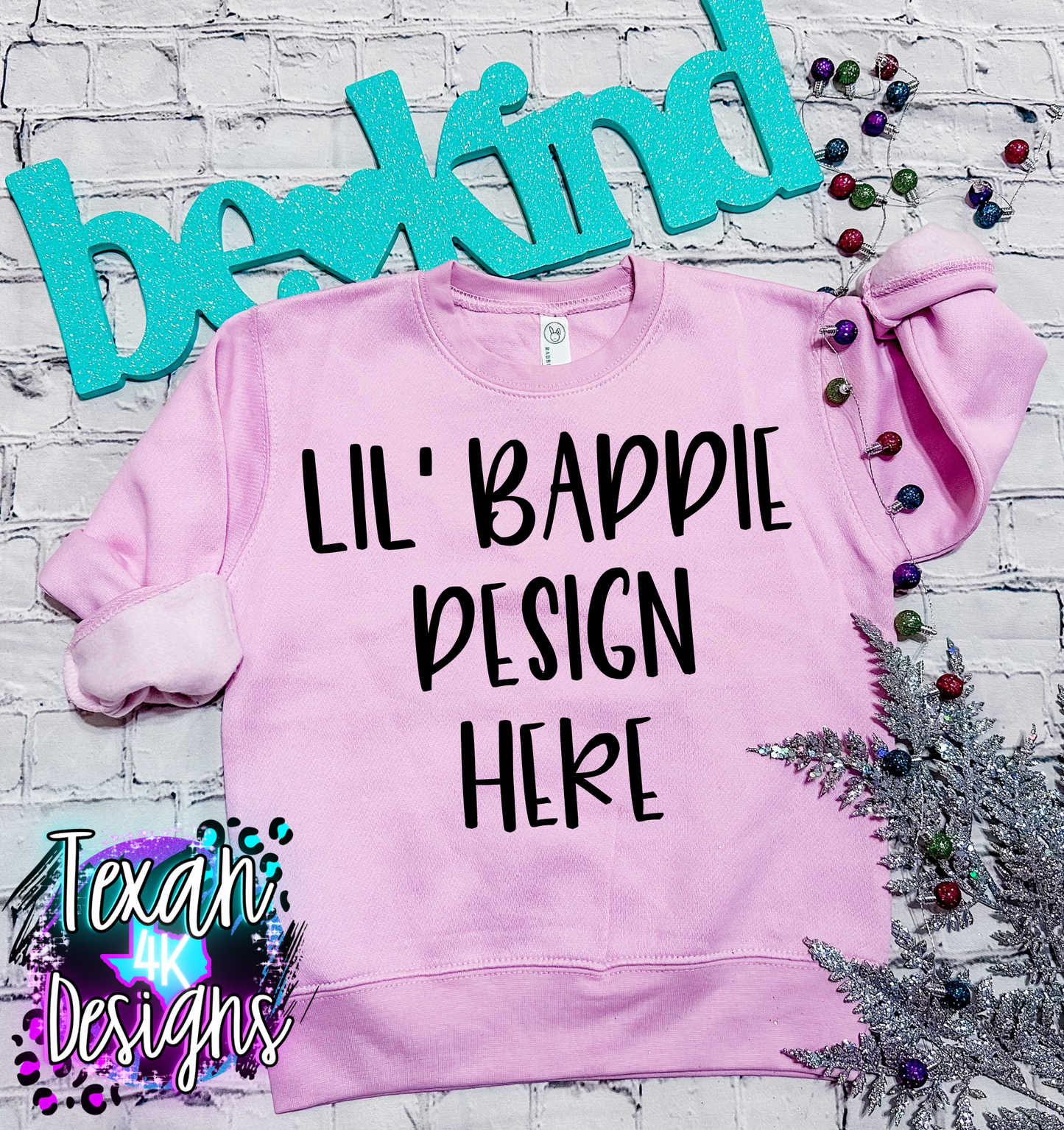 light pink crew neck , toddler girl, flat lay, trending, be kind edition