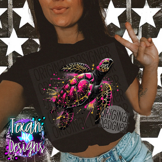 pink gold splatter sea turtle  - DIGITAL PNG