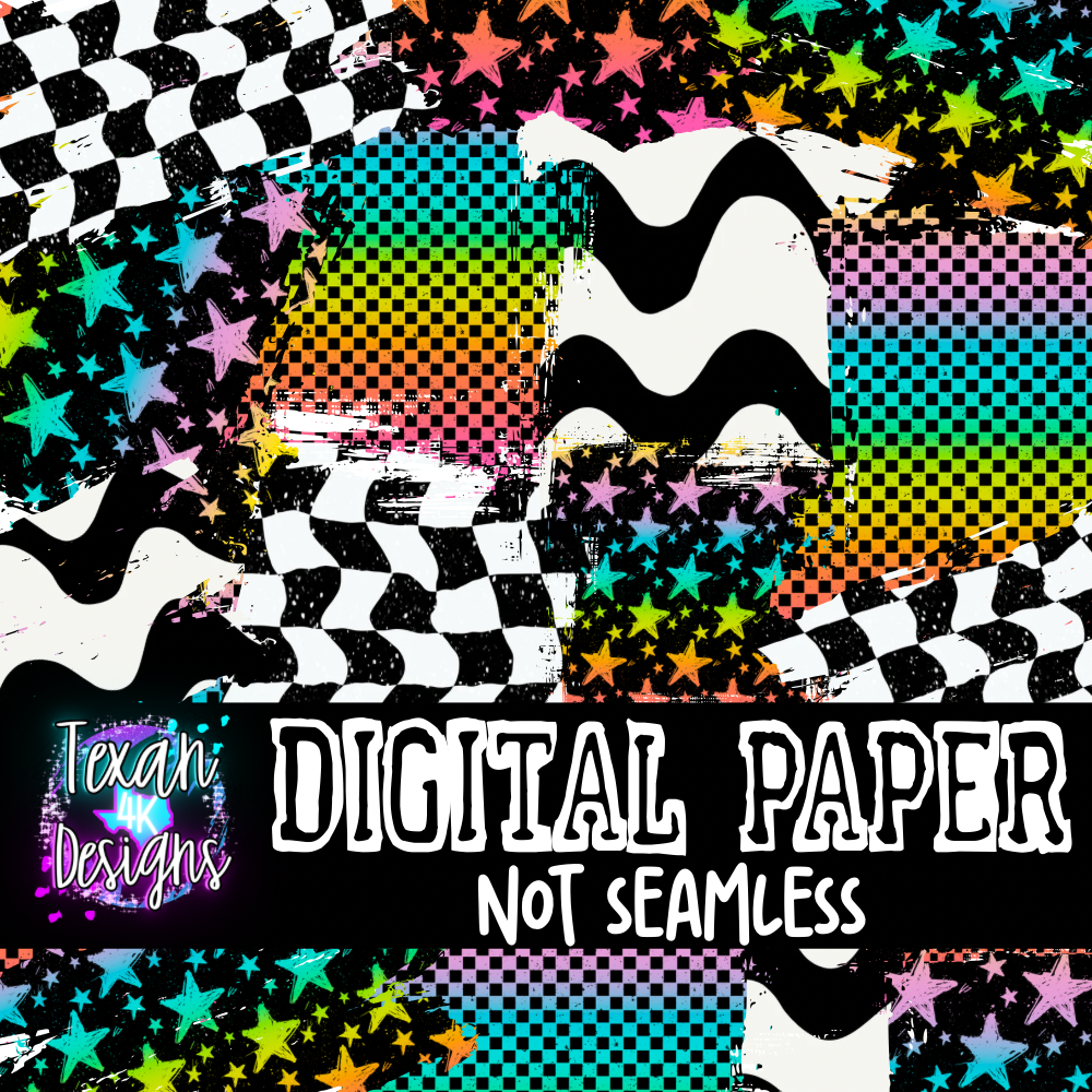 rainbow checkered star patchwork  - DIGITAL PAPER