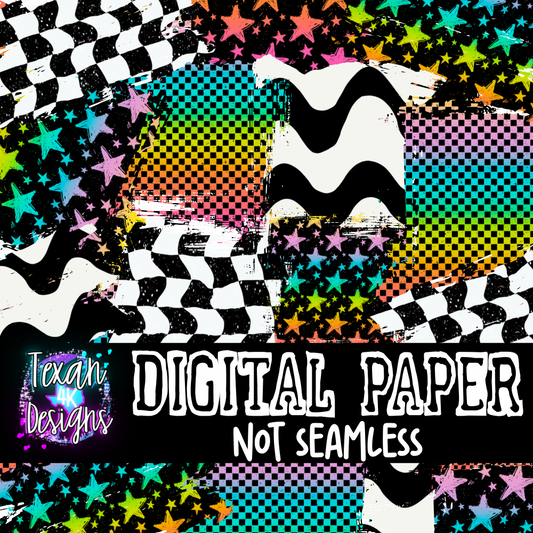 rainbow checkered star patchwork  - DIGITAL PAPER