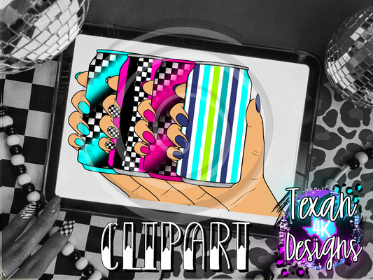 pink teal cans hand - 4 clipart
