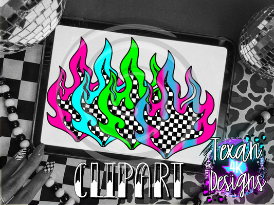 checkered flames - 4 clipart