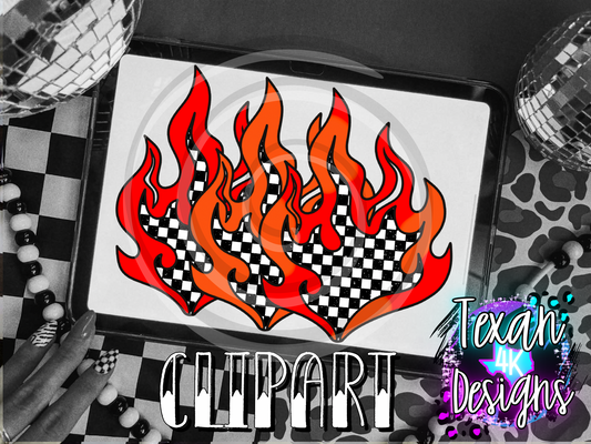 checkered flames - 3 clipart