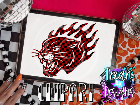 black red checkered flame tiger - clipart