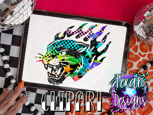checkered rainbow distress flame tiger - clipart