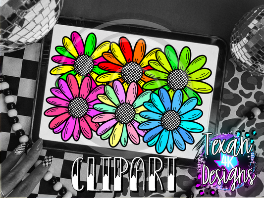 checkered flowers - 6 clipart