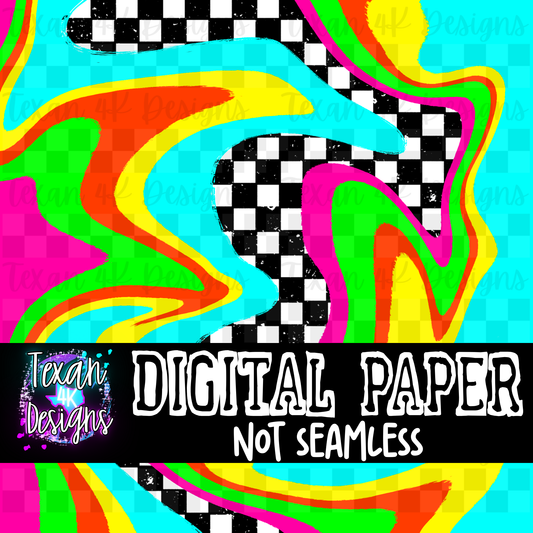 checkered neon swirl crazy -DIGITAL PAPER