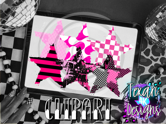 pink splatter stars - 6 clipart