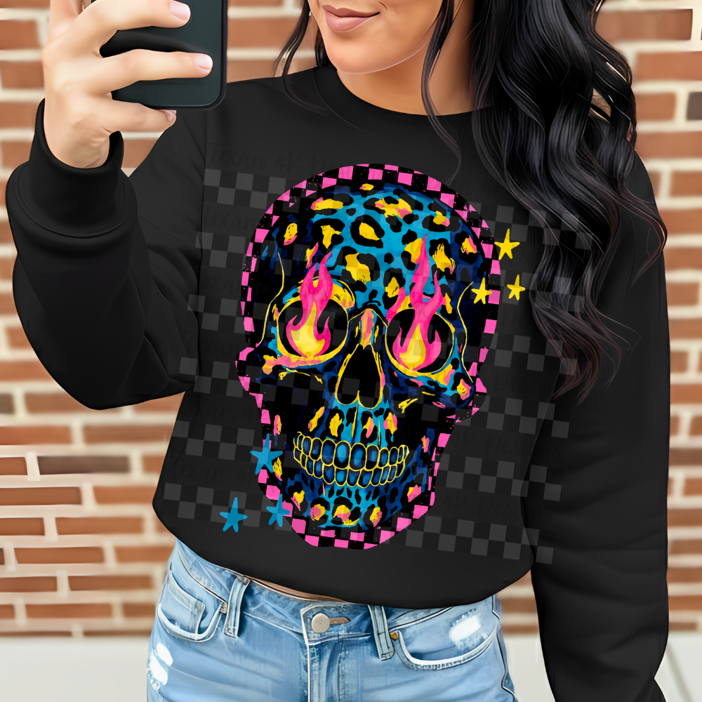 leopard skull w/ checkered - DIGITAL PNG