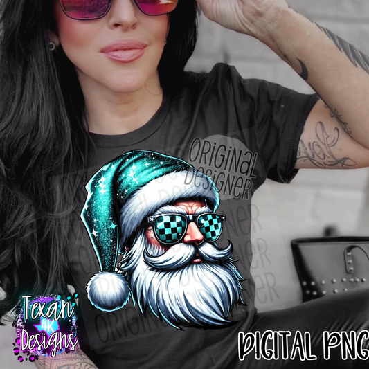teal glitter santa - 2 DIGITAL PNG