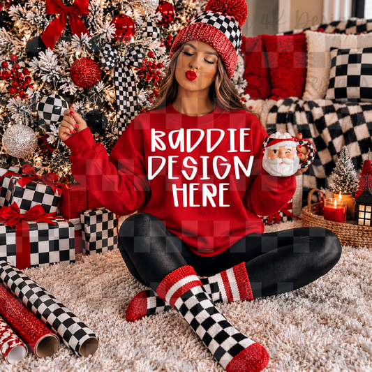 gildan red sweatshirt , mock up
