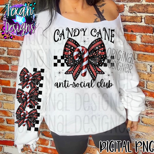 candy cane anti-social club w/ sleeve black - DIGITAL PNG
