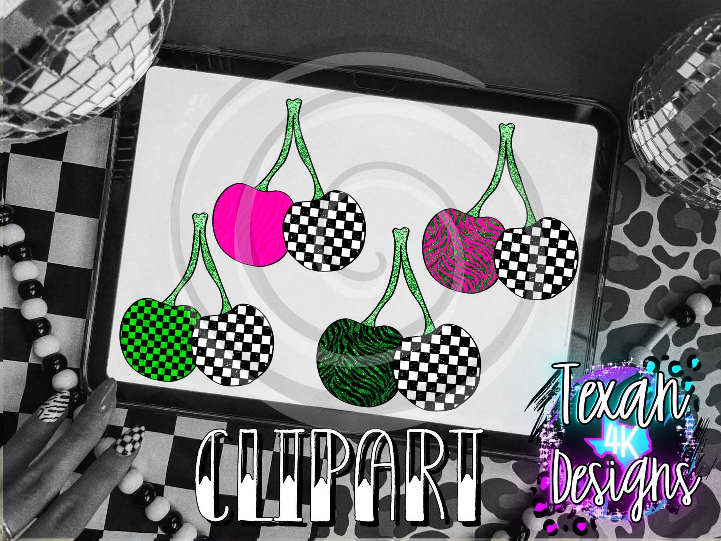 green pattern w/ checkered - 4 clipart