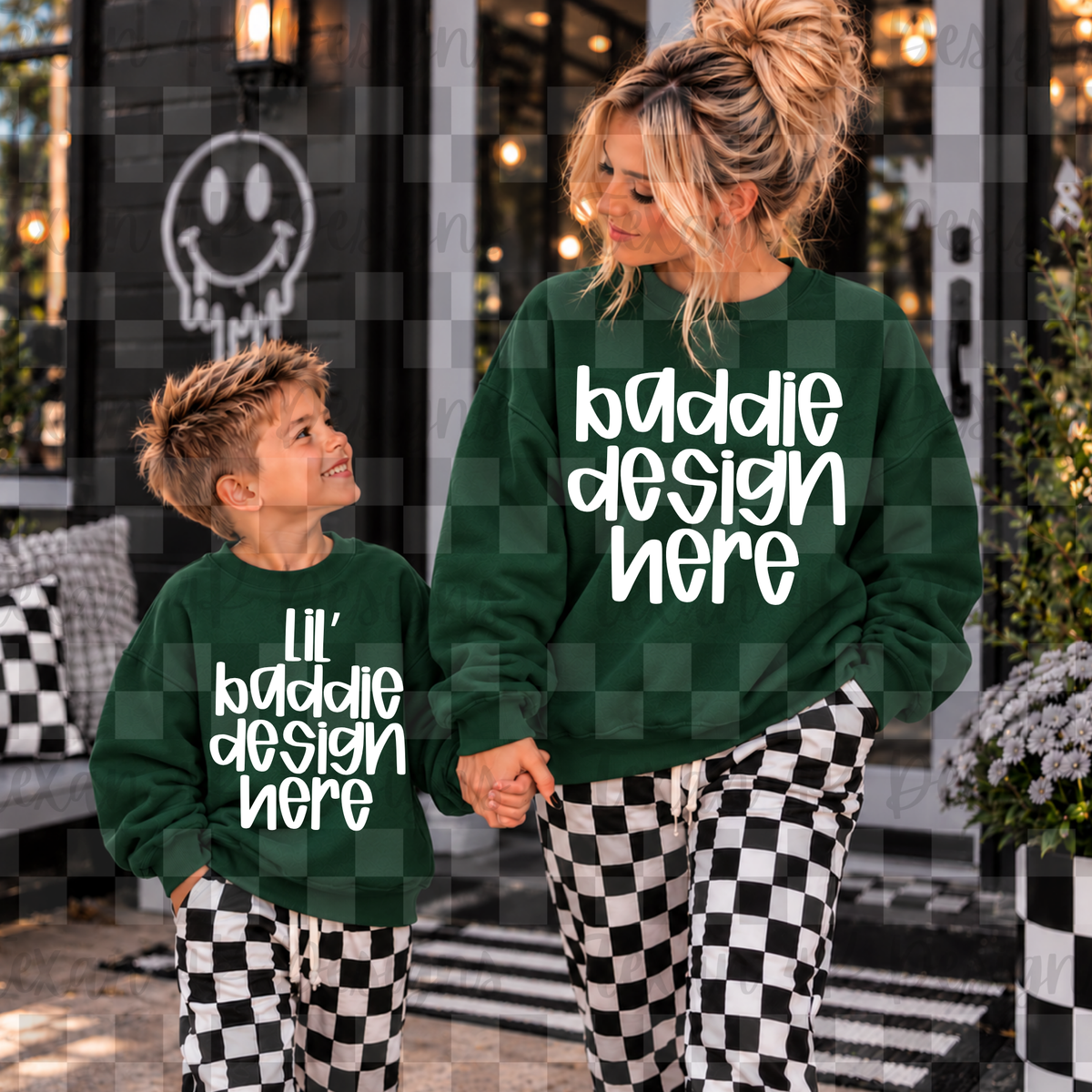 gildan forest green sweatshirt mommy & me, mock up (boy)