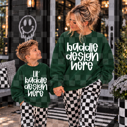gildan forest green sweatshirt mommy & me, mock up (boy)