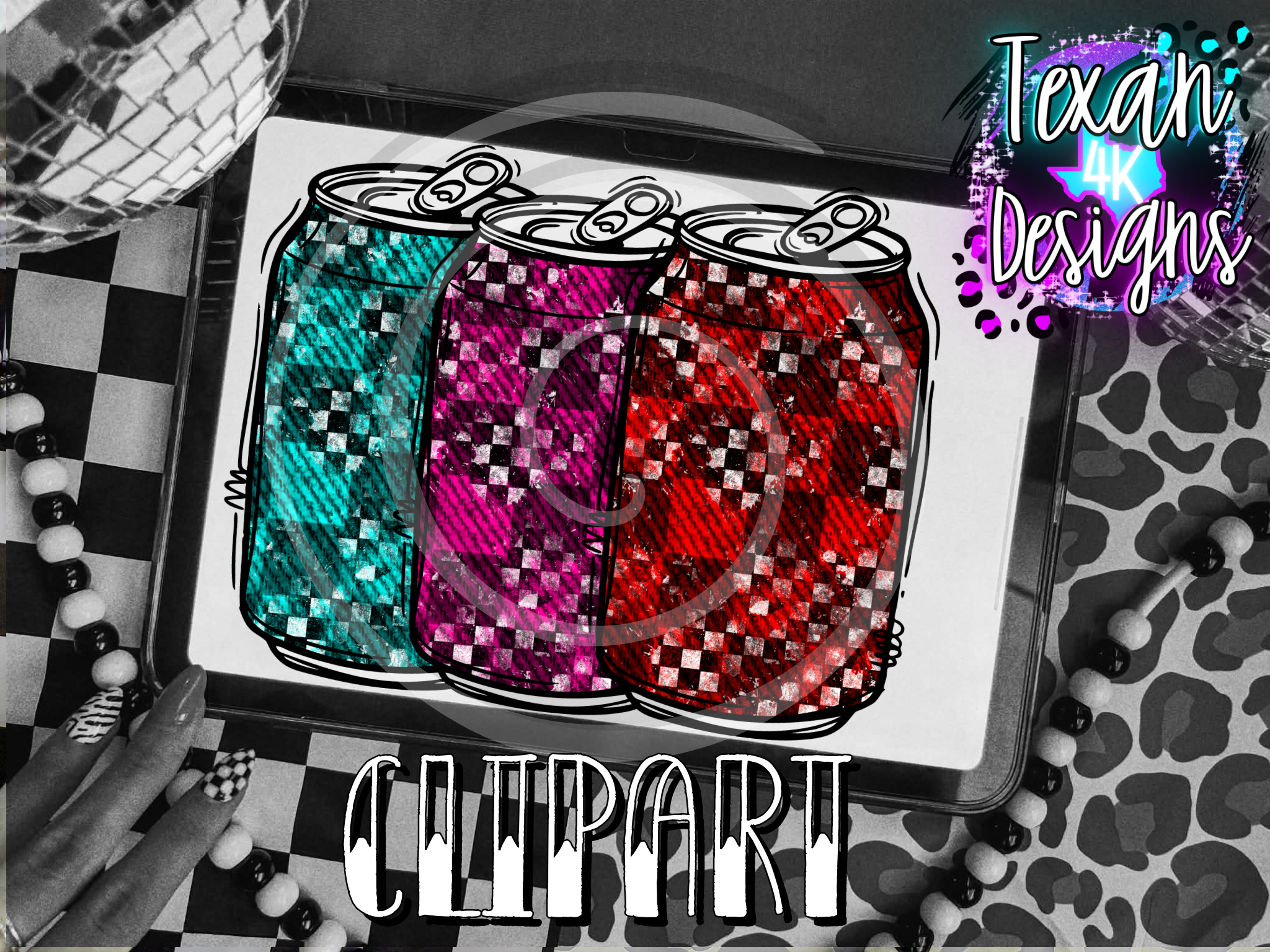 cans distress checkered - 3 clipart – Texan 4K Designs