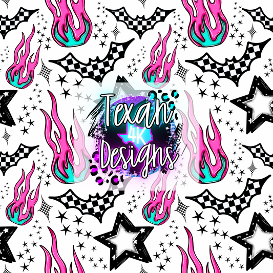 bats & fire (white) seamless - DIGITAL PNG