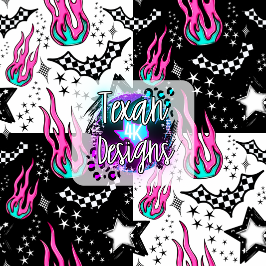 bats & fire (checkered) seamless - DIGITAL PNG